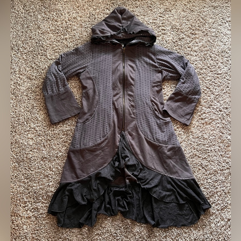 Mishu Hooded Charcoal Sweatshirt with Ruffle Hem